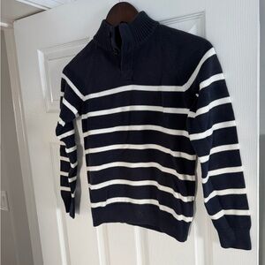 Brooks Brothers Women's Black and White Striped Zip-Up Sweater